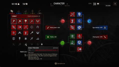 witcher 3 adrenaline points explained.